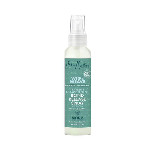 Shea Moisture Wig & Weave bond release spray bottle on a white background