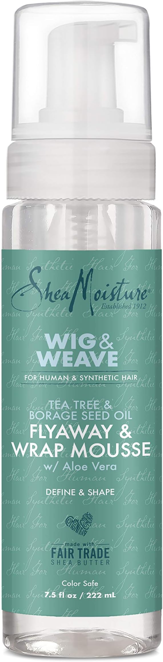 SheaMoisture Wig & Weave Flyaway & Wrap Mousse bottle with green label