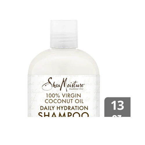 SheaMoisture shampoo bottle with coconut oil label on a white background